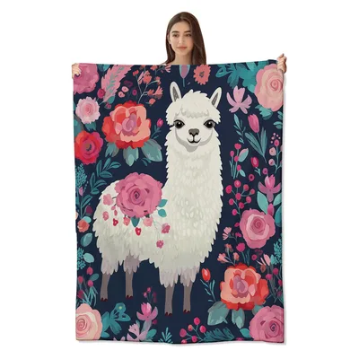 Floral Llama with Roses Blanket