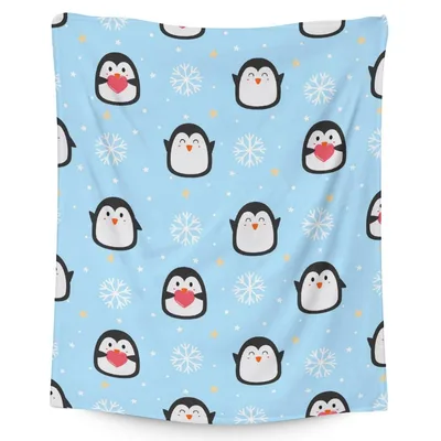 Cute Penguins Pattern Blanket featuring smiling birds holding hearts