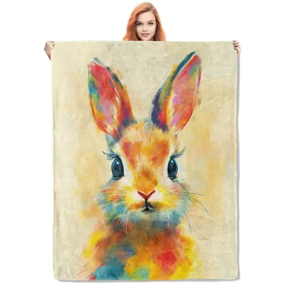 Colorful Rabbit Painting Blanket: Vibrant Artistic Bunny Design