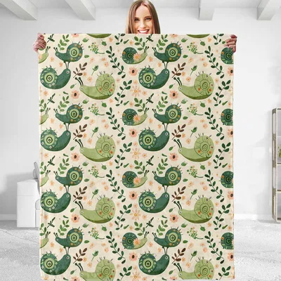 Funny Snails Pattern Blanket featuring whimsical green snails