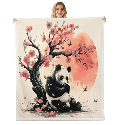 Panda Under Cherry Blossom Blanket: Serene Panda Art Design