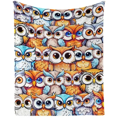 Cute Owls Pattern Blanket No. 2: A Crowd of Colorful Cartoon Owls