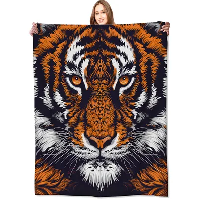 Bold Tiger Face Portrait Blanket Wild Animal Art for Your Sofa