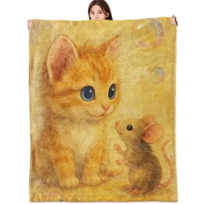 Kitten and Mouse Friends Blanket: Gentle Feline and Rodent Art