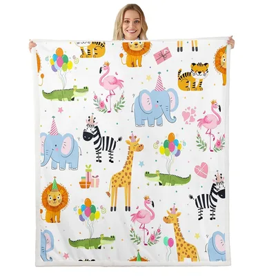 Party Animals Cartoon Pattern Blanket: Wild Celebration Design