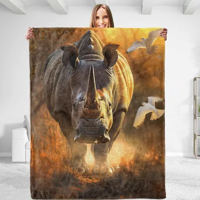 Tropical Rhino Painting Blanket: A Majestic Wildlife Art Print