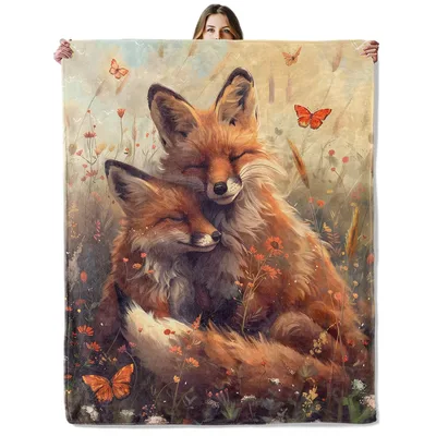 Sleeping Fox in Meadow Blanket: Cozy Art for Nature Lovers
