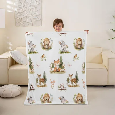 Woodland Animals Pattern with Frames Blanket featuring cute deer