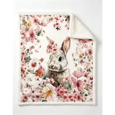 Rabbit Among Pink Flowers Blanket: A Bunny in a Floral Garden