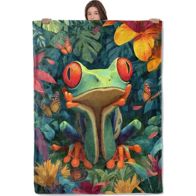 Red Eyed Tree Frog Jungle Blanket: Vibrant Amphibian Art for Your Home