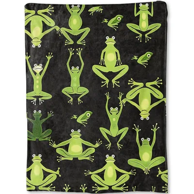 Yoga Frogs Pattern Blanket featuring whimsical green frogs