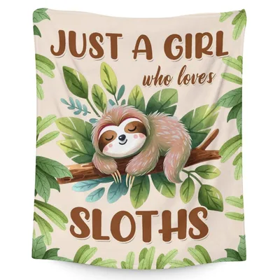 Just a Girl Blanket Featuring a Sleeping Sloth and Tropical Leaves