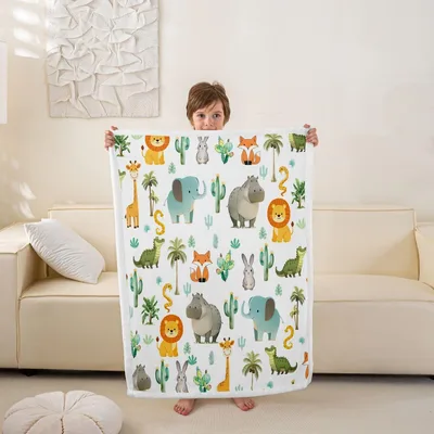 Wild Animals Pattern Blanket: Cute Safari Friends Design