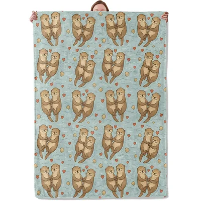 Sea Otter Couple Pattern Blanket: Floating Pairs with Hearts