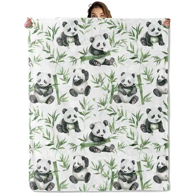 Panda Bamboo Pattern Blanket: Cute Cartoon Panda and Leaf Design