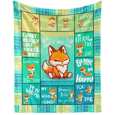 Fox Patchwork Quotes Design Blanket: Cute Fox Art with Affirmations