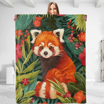 Red Panda in Tropical Blanket: Fluffy Red Panda Amidst Leaves