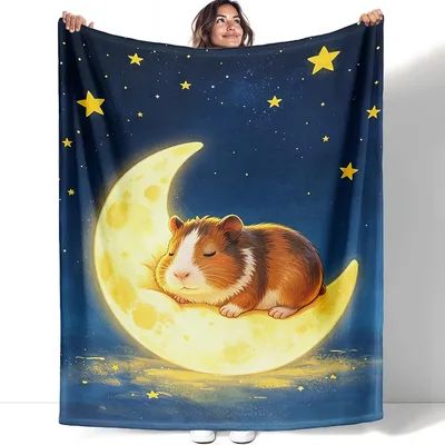 Guinea Pig Sleeping Blanket: Cozy Rodent on a Crescent Moon