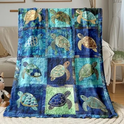 Sea Turtle Patchwork Pattern Blanket No. 2 for Ocean Lovers