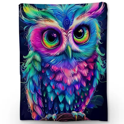 Colorful Owl with Big Blanket: Neon Feathered Friend for Your Couch