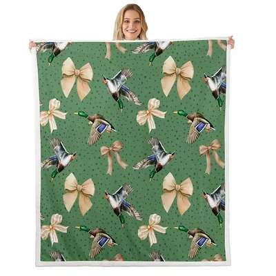 Mallard Ducks with Bow Blanket: Flying Ducks and Ribbon Pattern