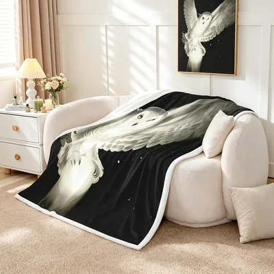 White Owl on Black Blanket