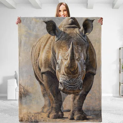 Rhinoceros Portrait Painting Blanket featuring a realistic