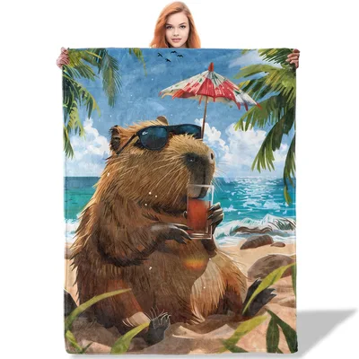 Capybara Relaxing on Beach Blanket: Tropical Animal Design