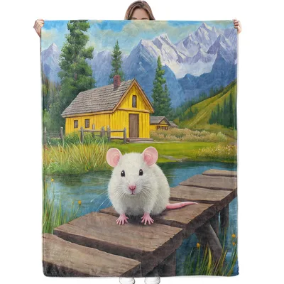 White Rat on Wooden Blanket: Cute Rodent on Dock Art