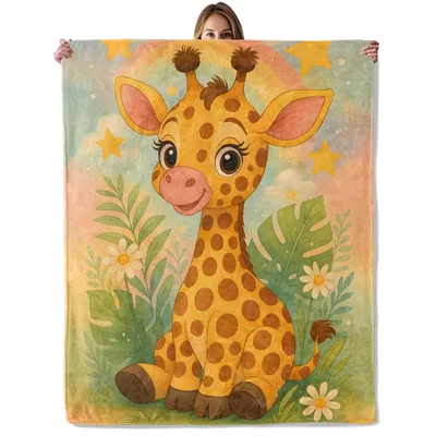 Cute Baby Giraffe Sitting Blanket: A whimsical cartoon