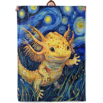Starry Night Axolotl Painting Blanket