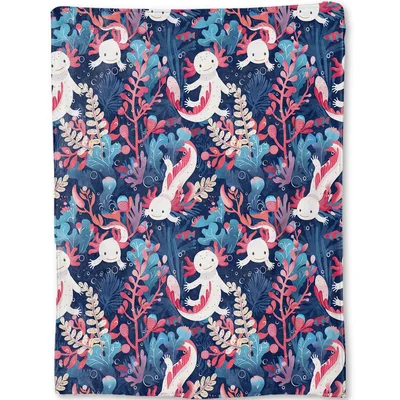Axolotl Pattern on Navy Blanket: Whimsical Underwater Creature Design