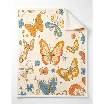 Orange and Blue Butterflies Blanket: Groovy Retro Insect Print