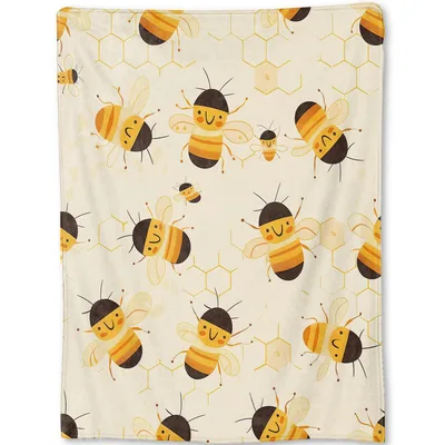 Cute Cartoon Bees Honeycomb Blanket for Nature Lovers