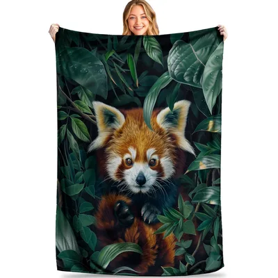 Red Panda in Jungle Blanket: Fuzzy Wildlife Art for Cozy Spaces