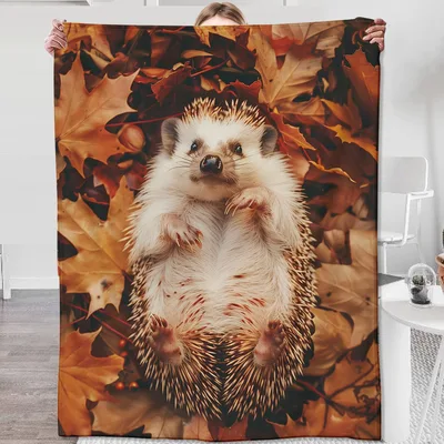 Hedgehog in Autumn Leaves Blanket: Cozy Fall Hedgehog Design
