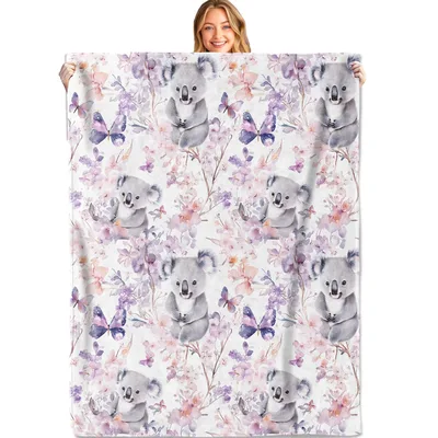 Cute Koala Butterfly Floral Blanket: Whimsical Koalas and Butterflies