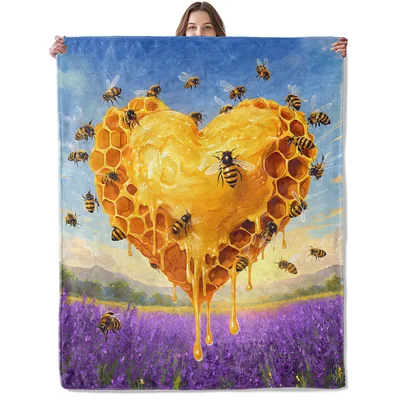 Golden Honey Heart Blanket: Sweet Bee Hive Design for Nature Lovers