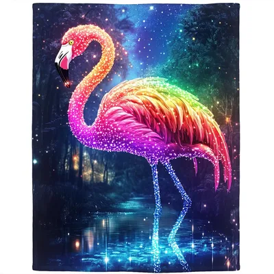 Rainbow Glowing Flamingo Starry Blanket: Cosmic Bird Design