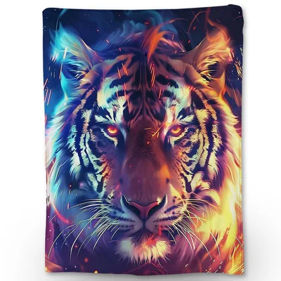 Colorful Tiger Portrait Blanket: Neon Fire and Ice Art