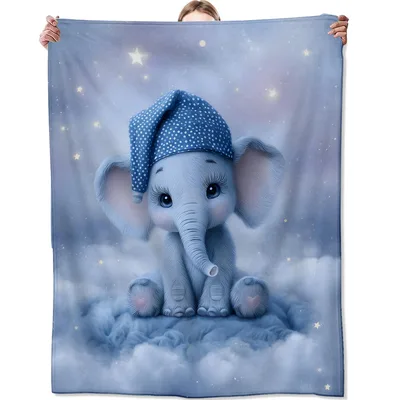 Baby Elephant Starry Sky Blanket features a cute elephant