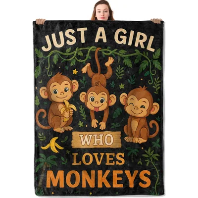 Just a Girl Blanket: Cute Monkey Love Design for Jungle Fans