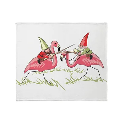 Flamingo Gnome Jousting Scene Blanket for Whimsical Garden Lovers