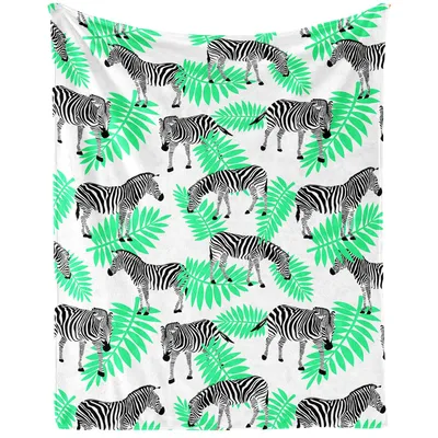 Zebras with Palm Leaves Blanket: Tropical Animal Print Design