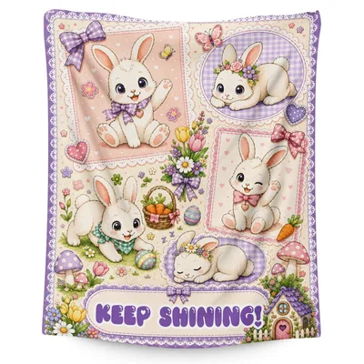 Cute Rabbits Keep Shining Blanket: Bunnies and Flowers Design