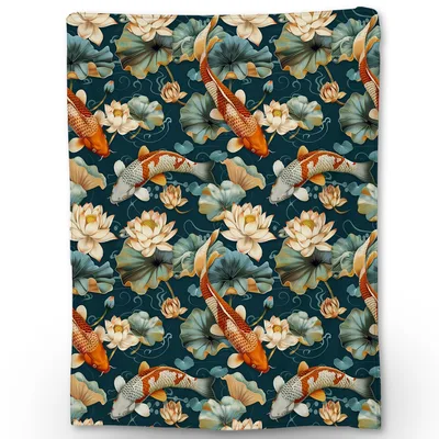 Koi Fish and Lotus Pattern Blanket: Serene Pond Design for Home
