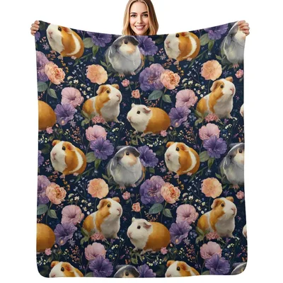 Guinea Pigs Among Flowers Blanket featuring cute guinea pigs