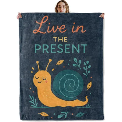 Live in the Present Blanket with a Cute Snail Design