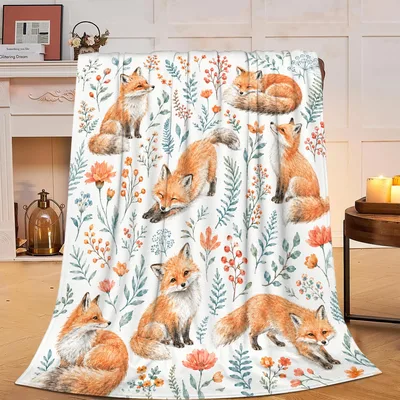 Foxes Among Flowers Blanket: Watercolor Foxes and Wildflowers Design