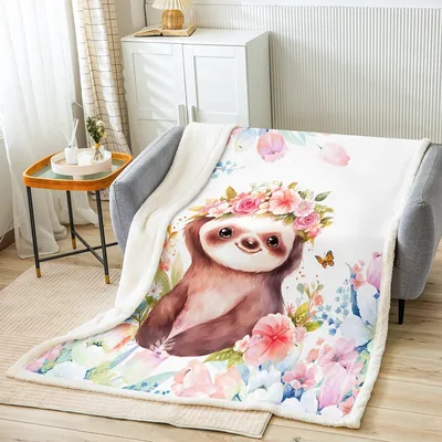 Sloth with Flower Crown Blanket featuring a cute sloth